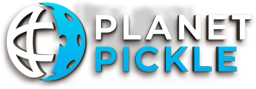Logo with a stylized blue globe featuring pickle textures and the text "Planet Pickle" in bold letters.