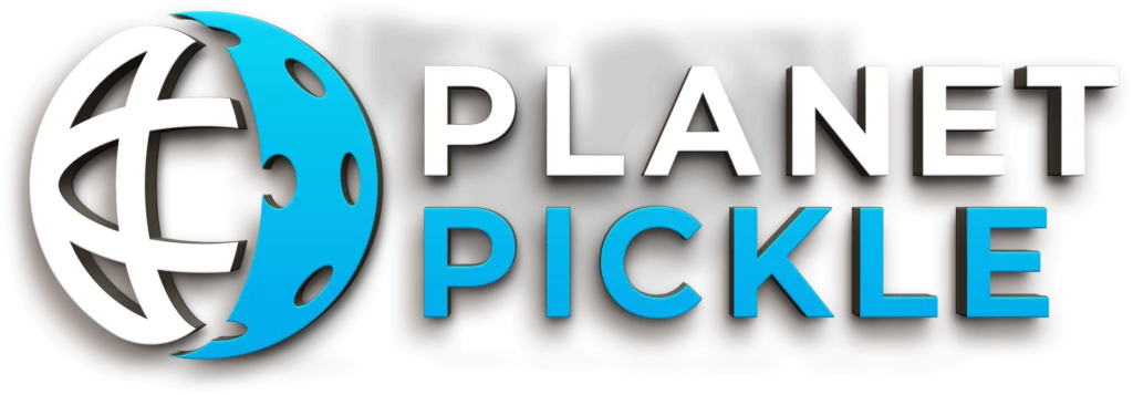 Logo with a stylized blue globe featuring pickle textures and the text "Planet Pickle" in bold letters.