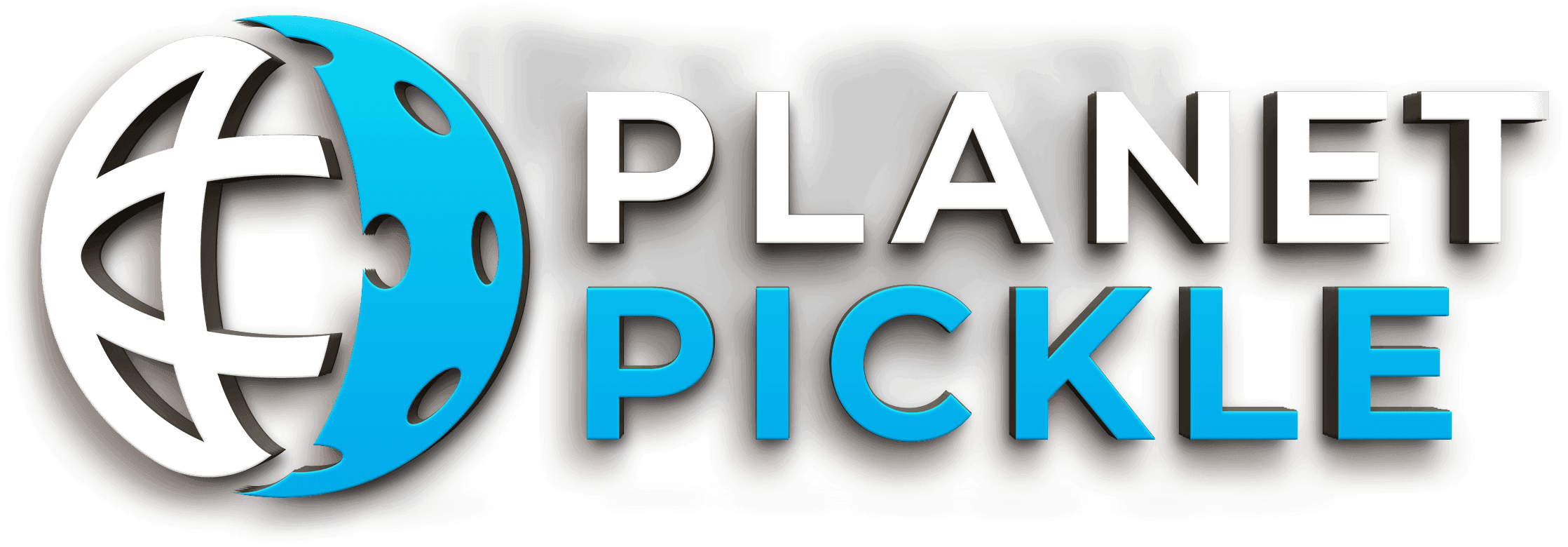 Logo with a stylized blue globe featuring pickle textures and the text "Planet Pickle" in bold letters.