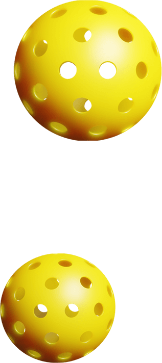 Pickleball 4 Two yellow perforated balls, ideal for games on indoor pickleball courts, are displayed on a plain background.