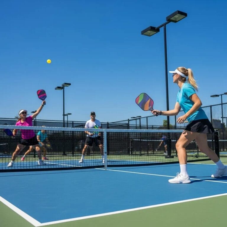 Exciting pickleball match with players in action, emphasizing the sport's dynamic nature