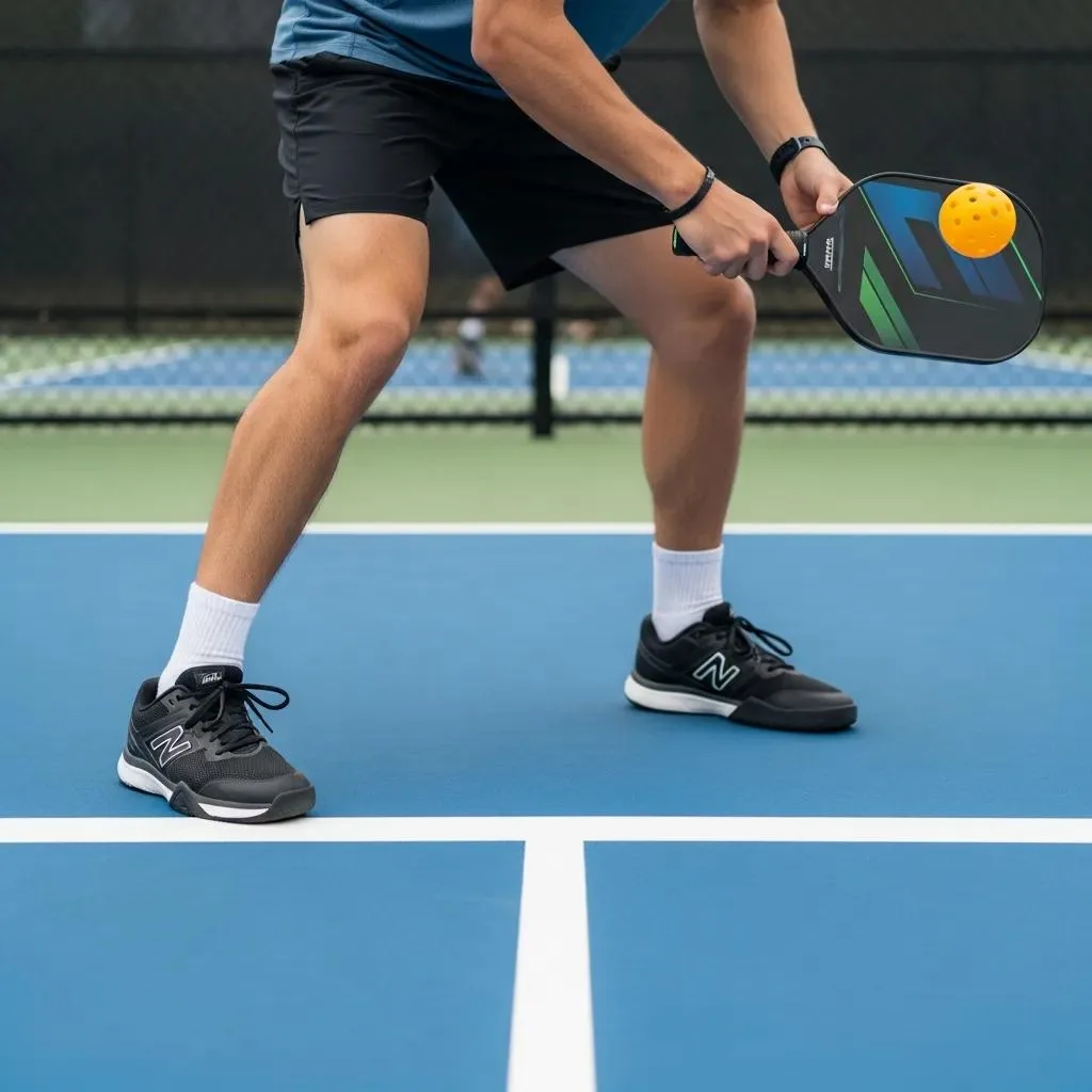 Player setting up a legal serve with proper foot placement behind the baseline